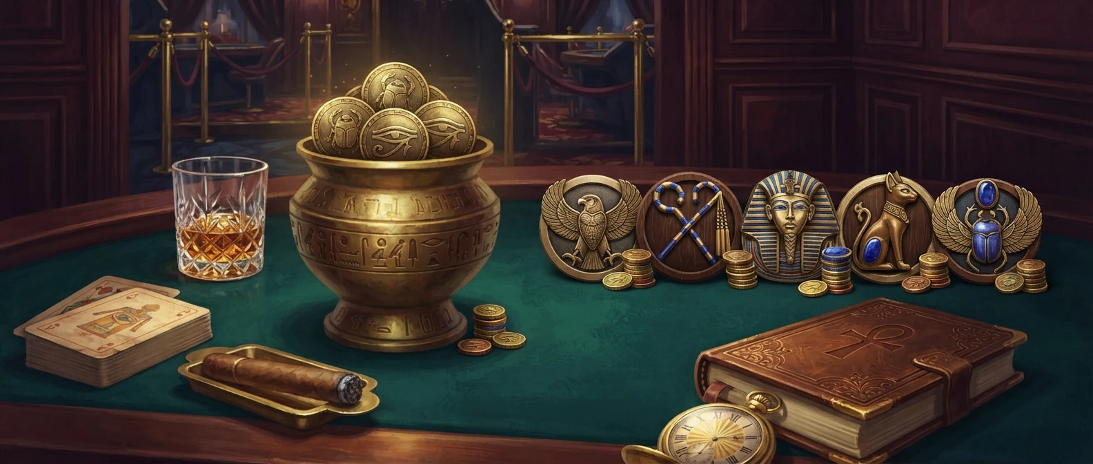 Row of distinct Egyptian-themed slot emblems as alternatives